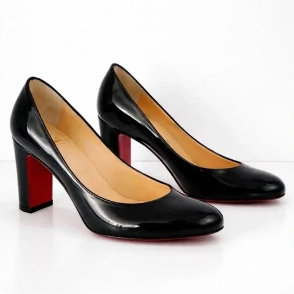 Christian Louboutin Lady Gena Pumps Heels Black Patent Leather Size 35.5 US 5.5 - Picture 2 of 13